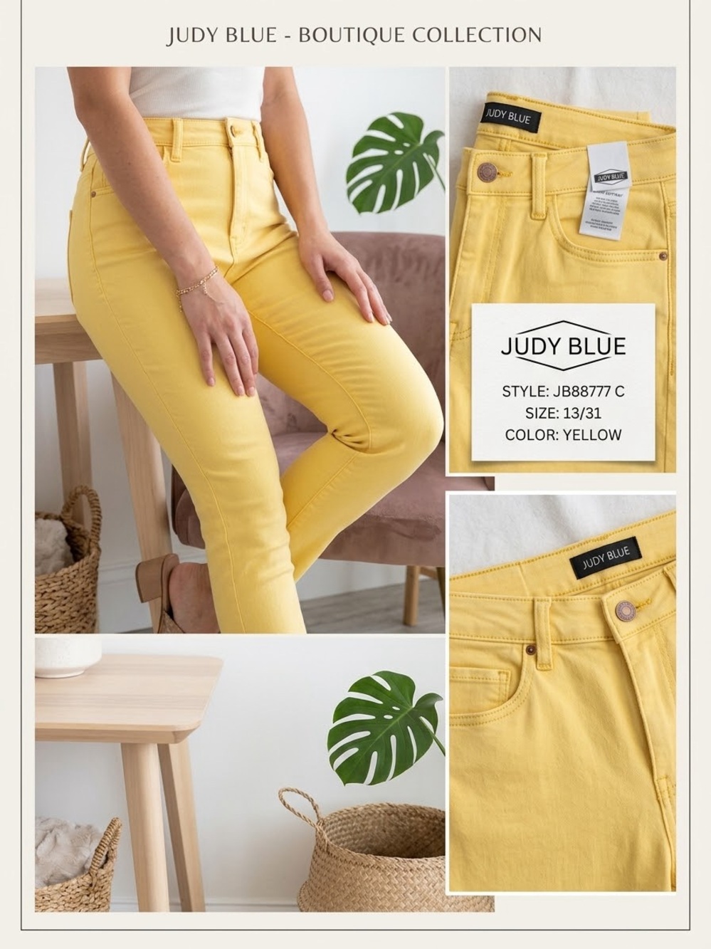 NWT Judy Blue High Waist Yellow Garment Dyed Jeans 13/31 Style JB88777 C